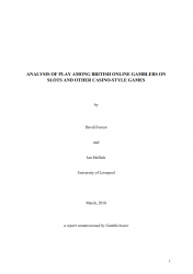 Cover of "Analysis of play among British online gamblers on slots and other casino-style games"